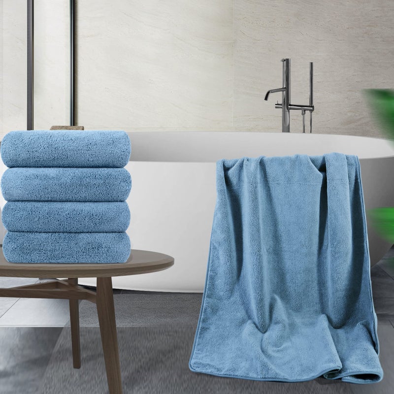 POLYTE Microfiber Quick Dry Lint Free Bath Towel, 57 x 30 in, Pack of 4 (Blue) - Image 5